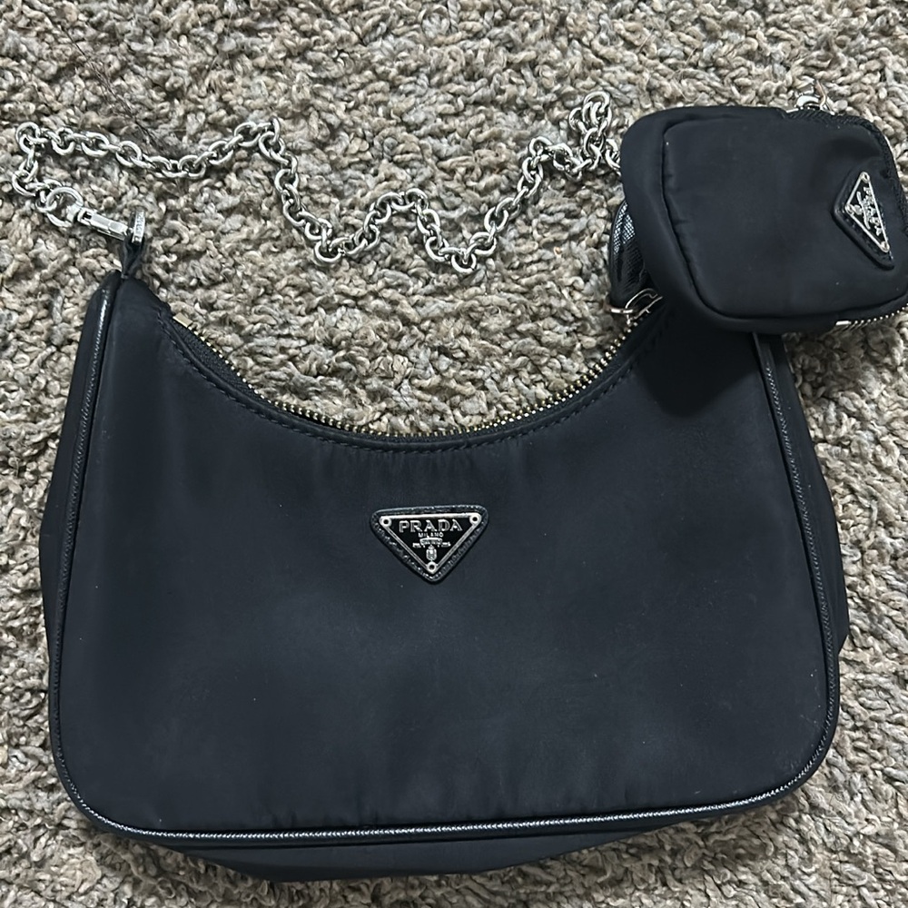 Prada Black and Silver Shoulder Bag with Sleek Design